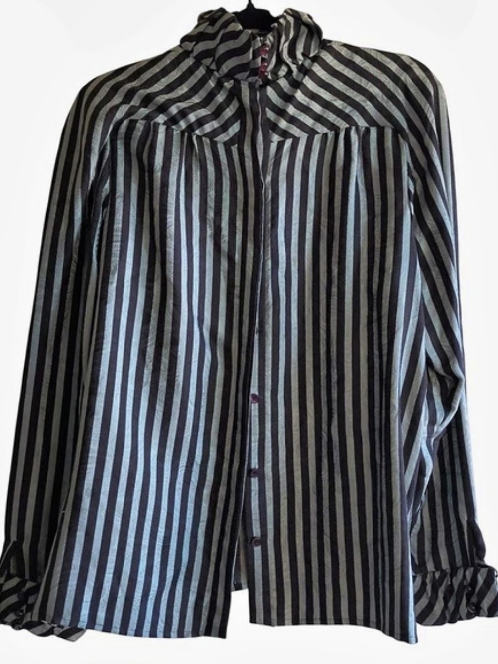 Don Sayres 100% Silk Striped High-Neck Blouse – Beetlejuice Whimsigoth